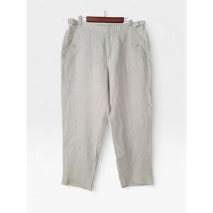 Athleta 100% Linen High Rise Tapered Crop Trousers Pants Sz 16 Beige Adjustable
